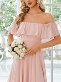 new cross-border summer fashion: european and american style  one-shoulder chiffon ruffle hem asymmetrical solid color dress