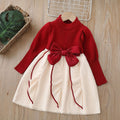 new year's & christmas girls' sweater dress - children's knitted sweater dress with bow detail, sweet & chic style