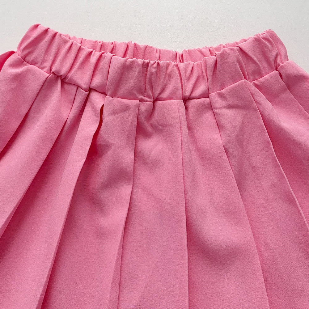 new autumn girls' round neck heart print bow long sleeve sweatshirt pleated skirt two-piece casual set