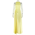 European and american style cross-border new solid color women's bodycon pleated design sleeveless maxi dress with round neck