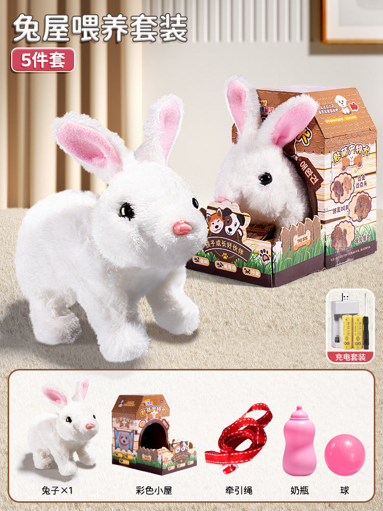 Kids' electric simulation bunny plush toy - girl's pet white rabbit doll - birthday gift for girls