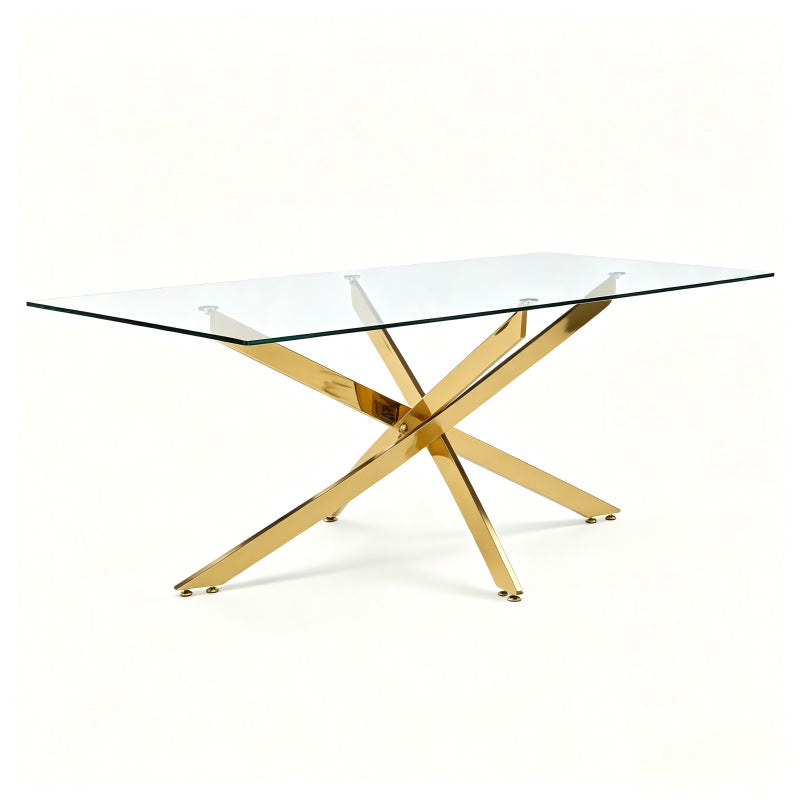 hot-selling dining table, transparent table,  best-selling, minimalist high-end rectangular table, tempered glass dining table