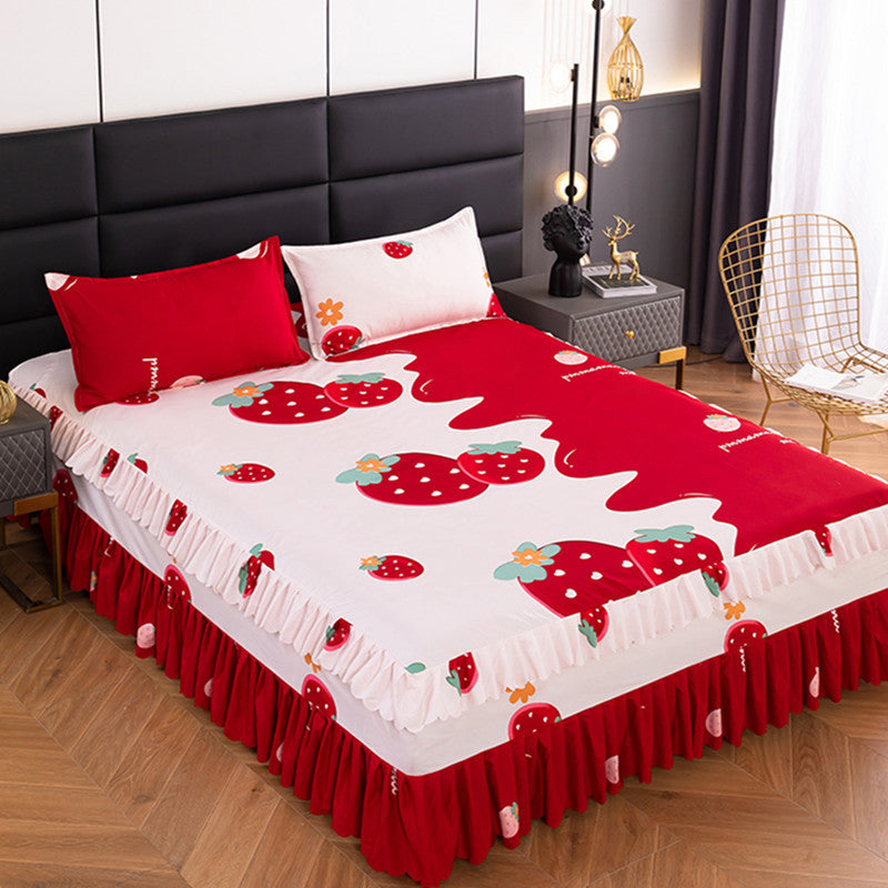 Bedspread bed skirt three-piece set korean style lace bed cover fitted sheet bed cover 3-piece set 1.68m bed 2.0 bed protector