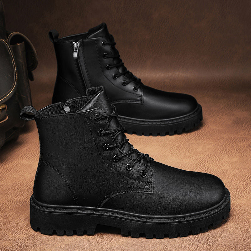 Chef men's shoes springnon-slipwaterproof kitchen high top leather boots black casual leather shoes winter sports boots trendy shoes