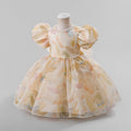 New arrival pearl collar girls dress colorful puff sleeves baby one year old dress bows girls princess dress