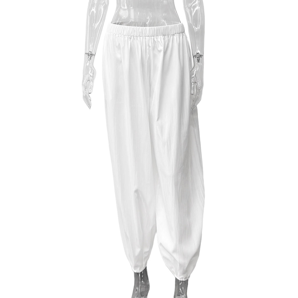2025 autumn new street white bud casual trousers women's  European and American thin high-waisted yoga balloon trousers