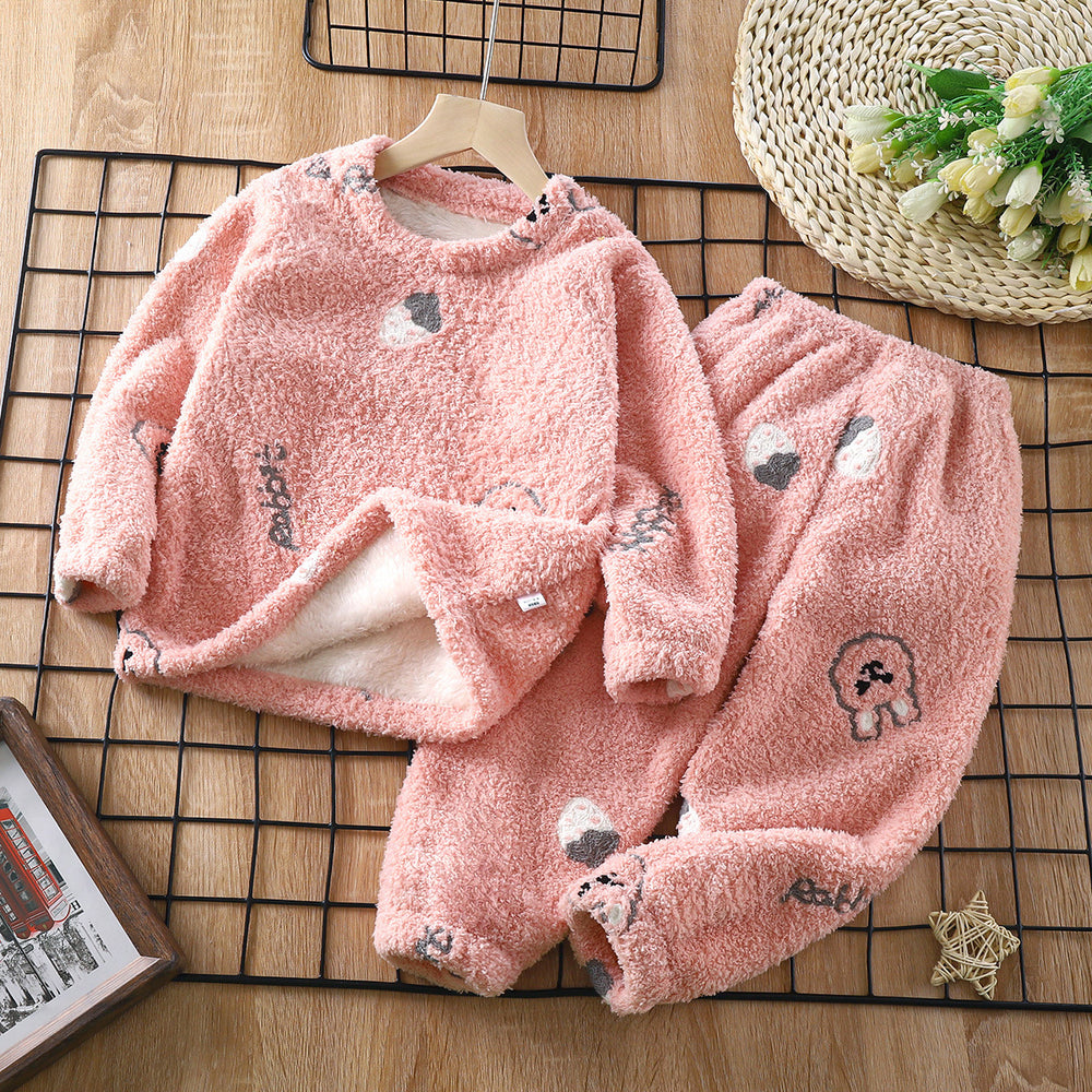 Baby & toddler plush warm pajama set - autumn/winter cartoon cute sleepwear loungewear for boys & girls