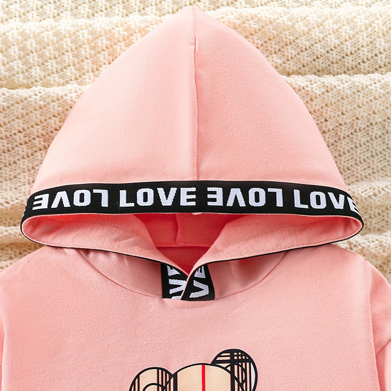 Autumn cross-border kids' hoodie two-piece set: casual bear plaid pants & hooded sweatshirt - girls' pullover style