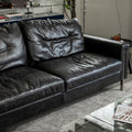 Retro style oil wax genuine leather bauhaus sofa casual designer straight row down medieval style small apartment leather sofa