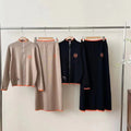 fashion new product creative horse embroiderycontrast colorlong sleeves woolen outwear+casualknitting midi skirttwo-piece set