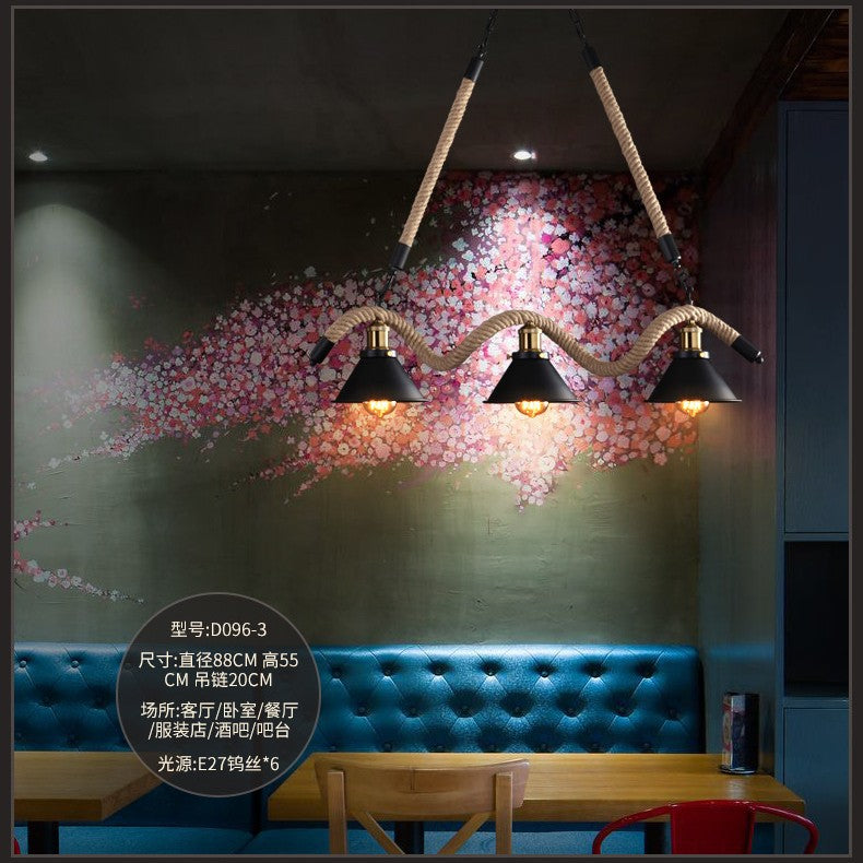 Loft Industrial Bar Counter American Lighting Restaurant Cashier Desk Lamp Internet Cafe Billiards Room Hotel Front Desk Hemp Rope Chandelier