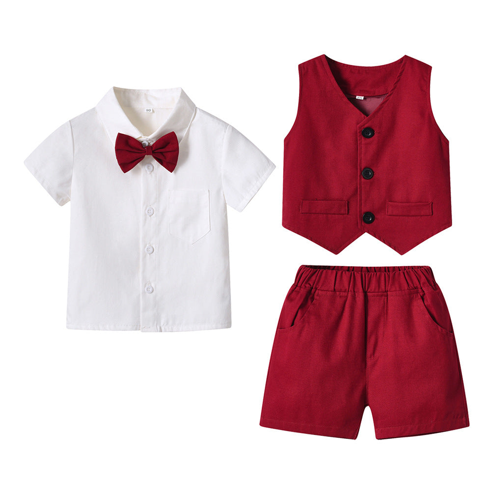 New boys' spring plaid vest three-piece set: gentleman's outfit for older boys, perfect for baby's first birthday celebration