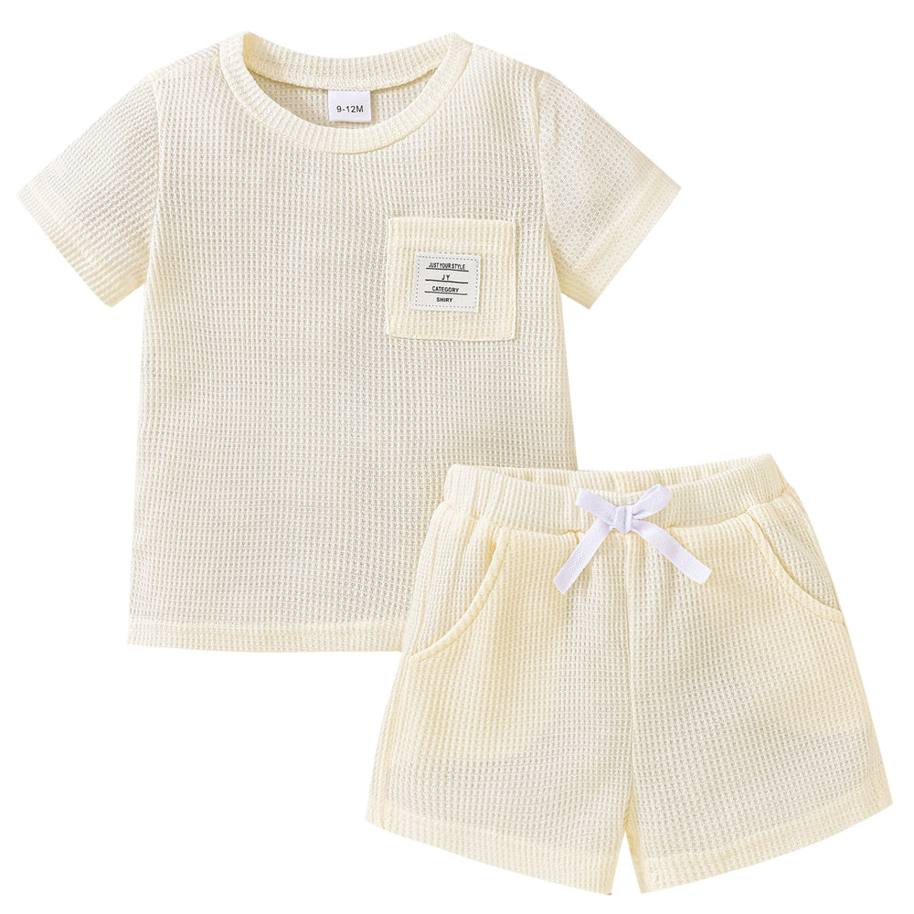 Baby boy & girl casual waffle knit pocket short sleeve top & shorts set