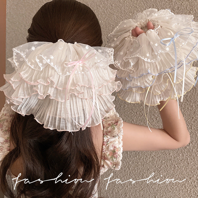 Mesh bow lace large intestine hair tie female french gentle hair rope hair tie large headwear spring fairy style