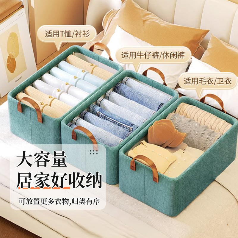 Cationic steel frame storage box Portable home fabric clothing storage basket Foldable wardrobe clothing storage box
