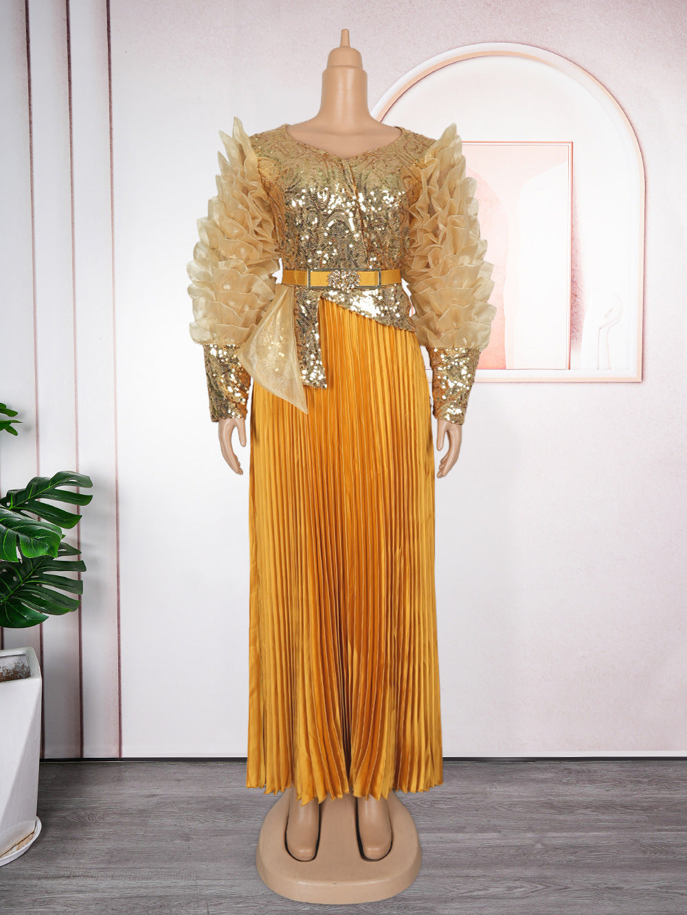 Fashion cross-border  hot diamond sequined banquet dress african new arrival women's plus size high waistdress