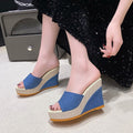 Fashionexport wedge heel one-shaped fish mouth high heel slippers women's platform shoes thick soleplus size open toe cloth sandals wish