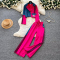 European and american color block striped two-piece set for women - autumn commute style, effortless chic, slimming fit, sporty and stylish