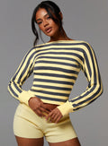 european and american cross-border knitted striped cropped long sleeve top - sexy cropped sweater