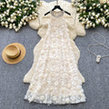 French chic luxury beaded halter sleeveless 3d floral mesh dress - women's loose fit long evening gown
