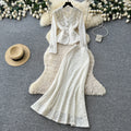 French chic embroidered beaded v-neck lace two-piece set - women's autumn slim-fit high-end beaded elegant outfit
