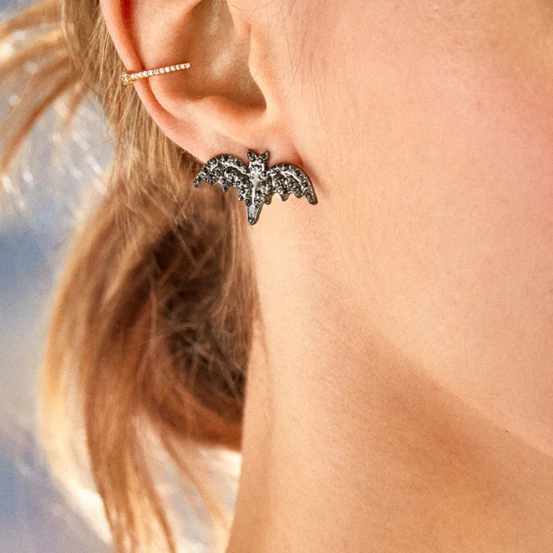 Halloween earrings wholesale fashion cross-border diamond-encrusted skull alloy jewelry pumpkin head witch earrings bat earrings