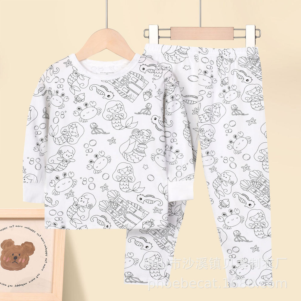 Export independent station stretch cotton boys engineering vehicle sketch coloring plaid fun diy hand-painted graffiti suit