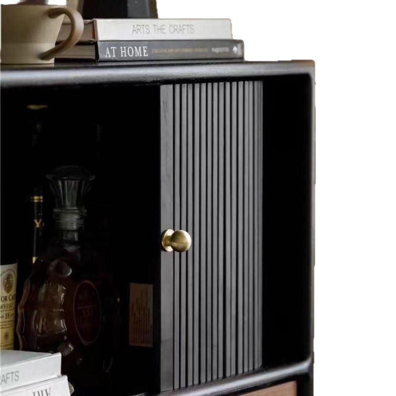 Nordic retro chest side cabinet storage solid wood French TV cabinet bedroom locker black small apartment living room