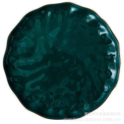 Nordic home decor personalized creative bowl, plate, and dish set - trendy green gold-trimmed ceramic dinnerware