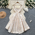 Palace retro jacquard dress dress for women summerfrench waist slimming lookelegant fluffy long skirt