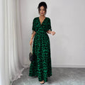cross-border fashion summer printed v-neck fitted midi dress