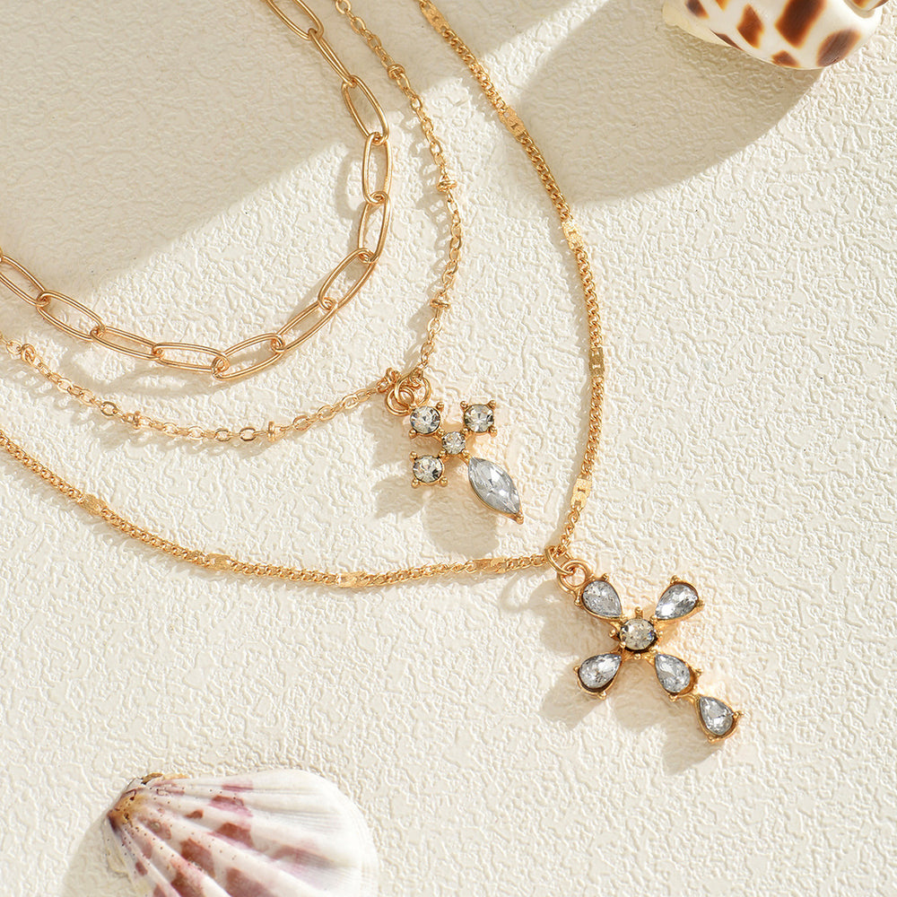 new arrival double-layer cross necklace for women casual stacking design with diamonds eleganteasiest for match pendant clavicle chain