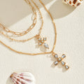 new arrival double-layer cross necklace for women casual stacking design with diamonds eleganteasiest for match pendant clavicle chain