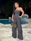 european and american new arrival cross-border women's sexy bandeau multi-pocket cargo jumpsuit wide leg romper