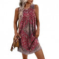 summer new arrival: cross-border european and american style round neck sleeveless printed ethnic fashion dress for women