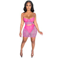C5176 in-stock summer fashion sexy camisole solid color milk silk mesh see-through bodycon mini skirt two-piece set for women