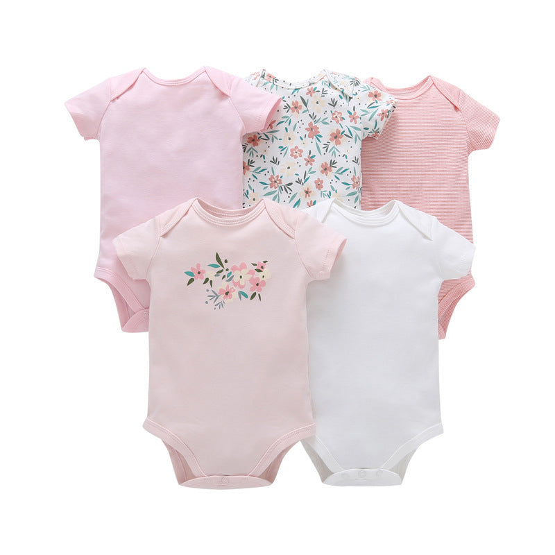 Dropshipping summer infant & toddler short-sleeve mixed color romper, triangle short-sleeve bodysuit, 5-piece set