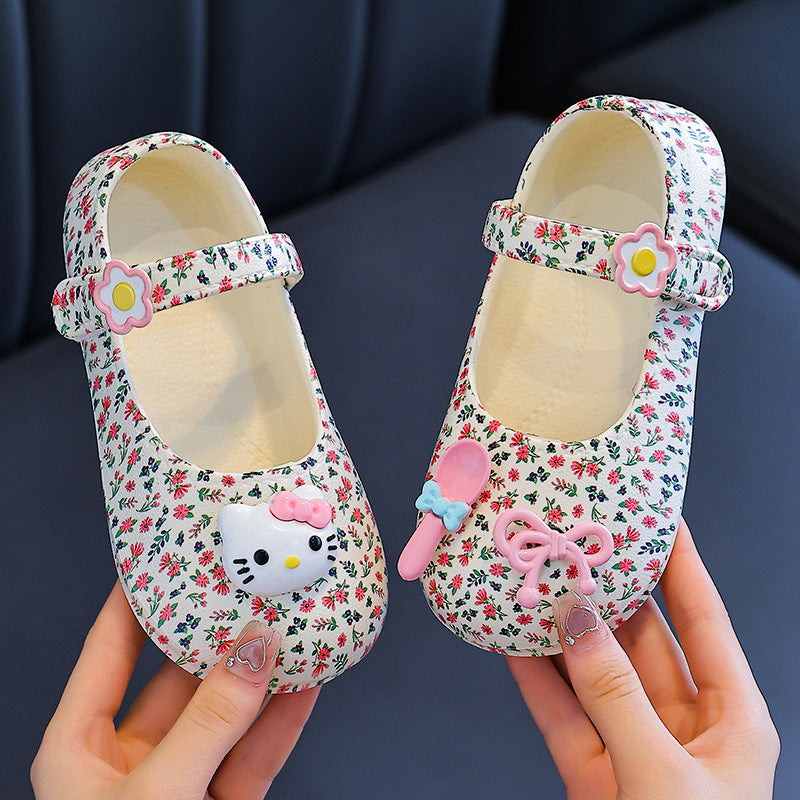 Floral princess shoes girls' slippers clogs kids' summer closed-toe non-slip soft sole family matching outdoor girls' sandals