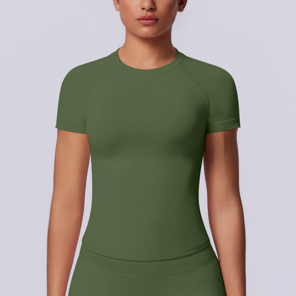 new arrival seamless tight short-sleeved t-shirt yoga wear high elastic sweat-absorbent hip-length short-sleeved running fitness tops for women