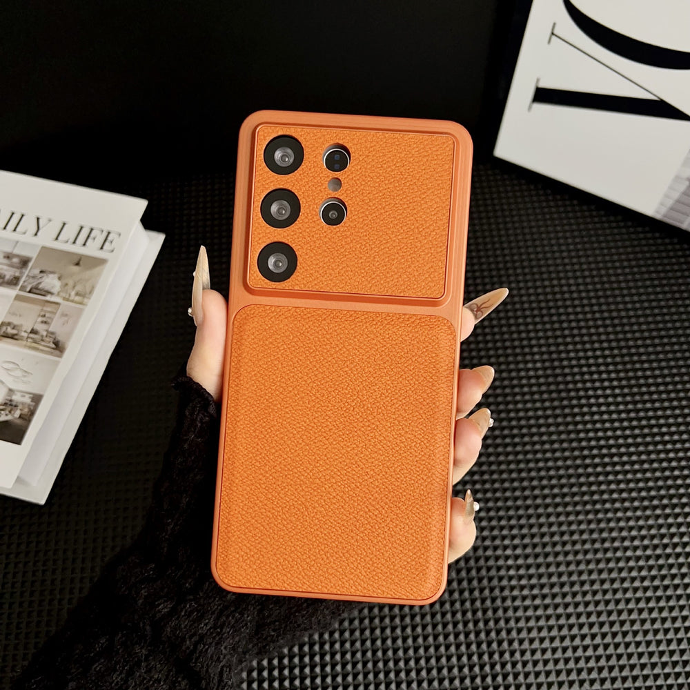 Suitable for samsung s26ultra plain leather mobile phone case small v pattern anti-fall simple cross-border s25 protective cover foreign trade case