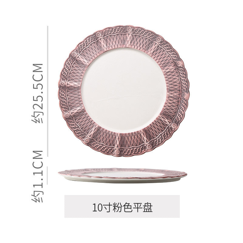 Ins embossed light luxury ceramic dinner plate - nordic high-end style for restaurants, hotels, steak, and dim sum presentation
