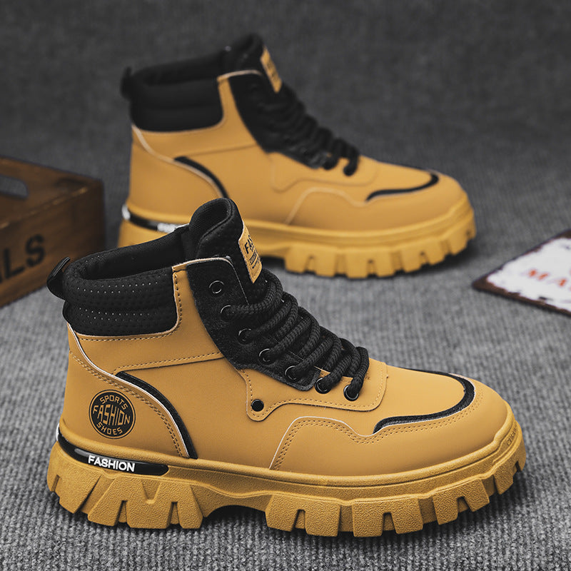 2025 autumn/winter men's high-top martin boots - chunky sole, height increasing, waterproof, versatile, trendy work boots - live stream short boots