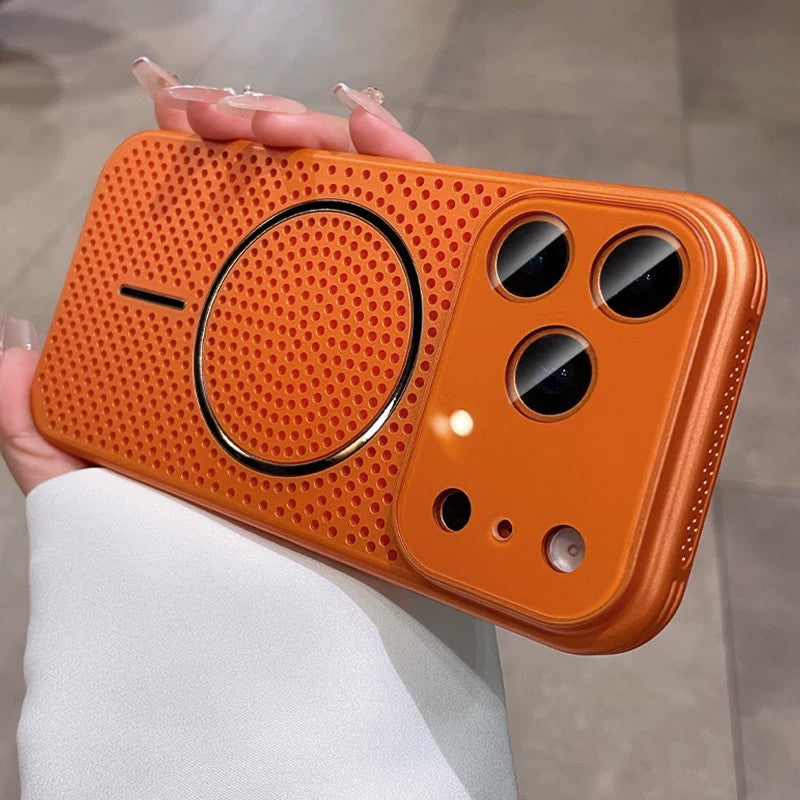 Suitable for iphone17pro large window ice-like cooling and breathable magnetic phone case apple 15 colorful hollow case