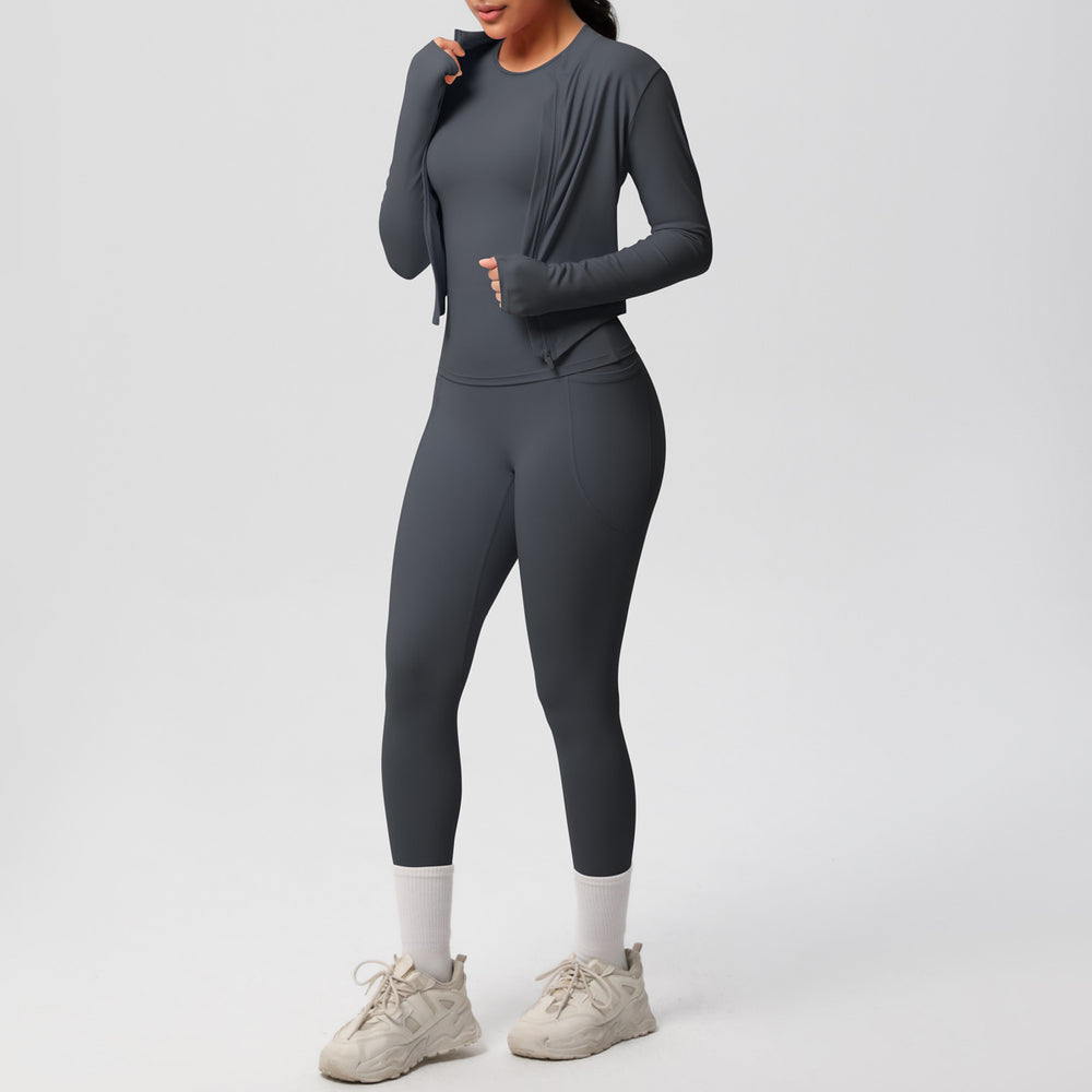 new cloud-soft brushed long-sleeve athletic zip-up jacket casual running butt-lifting fitness yoga three-piece set