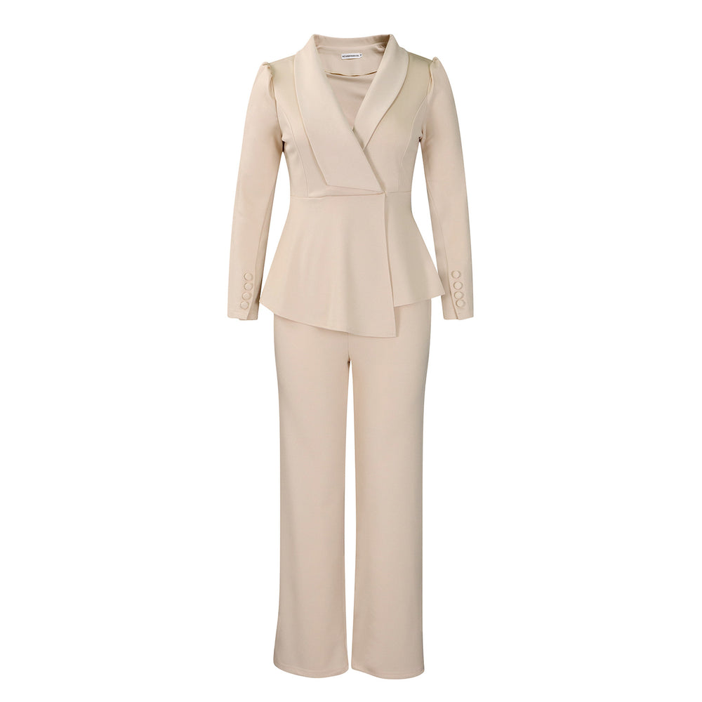 D3315 european and american style women's new fashion elegant ol ruffle long sleeve top and wide leg pants cross-border set