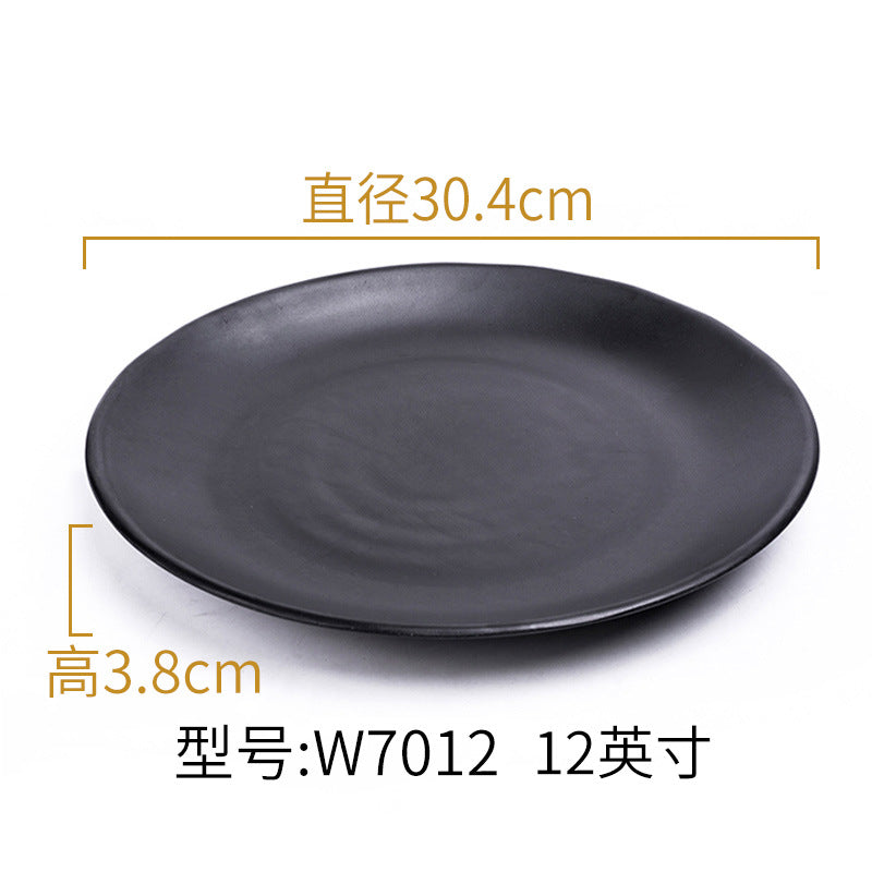Melamine black tableware plastic dish imitation porcelain dinner plate cold dish plate barbecue hot pot plate barbecue restaurant plate commercial