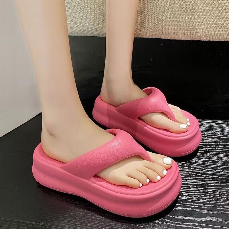Summernew arrivalevathick sole flip-flops women's outwear height-increasing soft bottompure color flip-flops niche ins trend