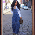 European and american style loose denim overalls -  cross-border women's spring streetwear fashion multi-pocket jumpsuit