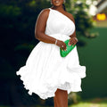 D3208 african plus size women's clothing  summer new pleated one-shoulder maxi dress with tie-up detail, solid color, european and american style