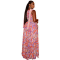 European and american style ins cross-border new women's clothing printing high waist a-line skirt suspender thin waist color matching long dress trendy